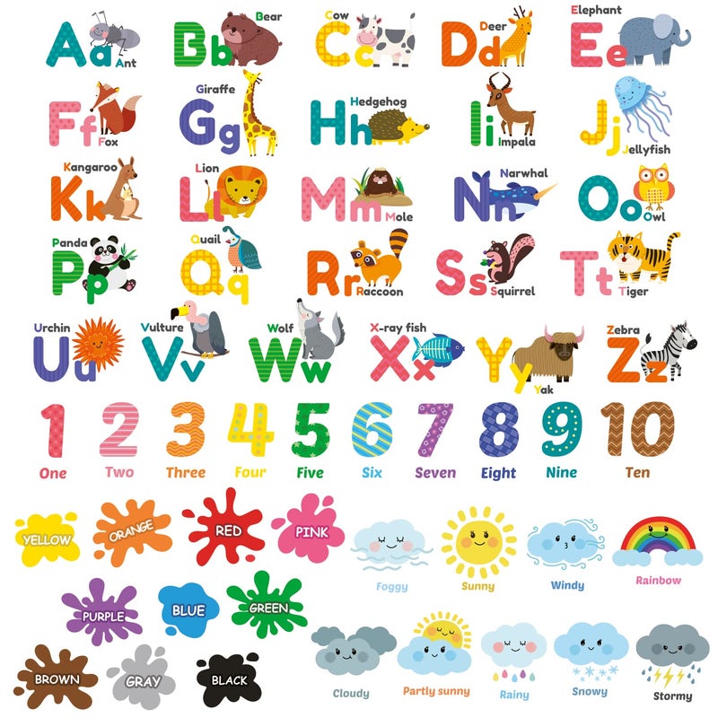 DECOWALL DS12-8070N Animal Alphabet Numbers Colour Weather Kids Wall Stickers Decals playroom Letters Decor Bedroom ABC Nursery Classroom Toddlers Learning Educational Baby Rainbow Colorful - Image 2
